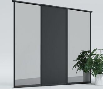 OEM Puertas Correderas Para Armario De 265 X 260 Cm, 1x Tablero Negro Mate, 2x Espejo