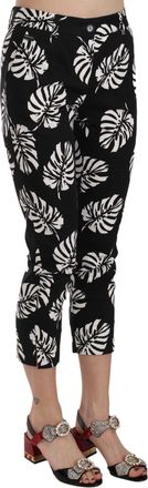 Dolce & Gabbana Black Palm Leaf Print Skinny Womens Pants