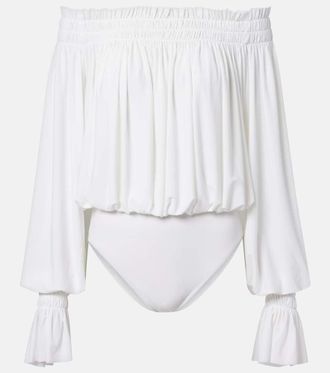 Norma Kamali Off-shoulder smocked bodysuit