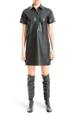Max Studio Faux Leather Short Sleeve Shirtdress in Black-Black at Nordstrom Rack, Size X-Small