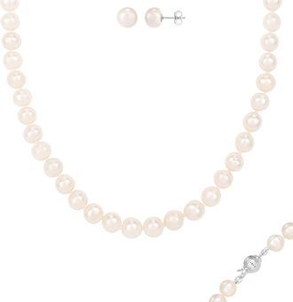 Splendid Pearls Beautiful 2 Piece 7-8mm Freshwater Pearl Set, Sterling Silver