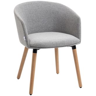 HOMCOM Silla De Comedor Tapizada En Lino Sint&eacute;tico Transpirable, Asiento Acolchado Y Patas De Madera, 57 X 56 X 72 Cm, Gris