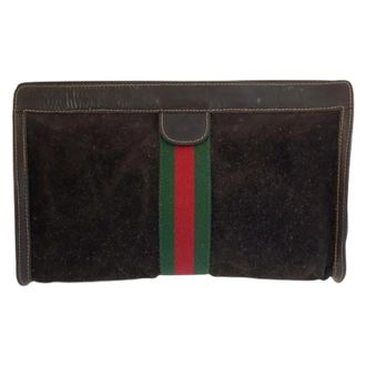 Gucci Pre-owned Suede Leather Clutch Bag - Heren - Vintage Clutch - Bruin - ONE Size - Leer - Vintage