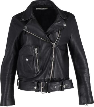 Acne Studios Zip Up Biker Jacket in Black Leather