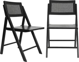 Flash Furniture Set of 2 Commercial Cane Rattan Folding Dining and Event Chairs, Black