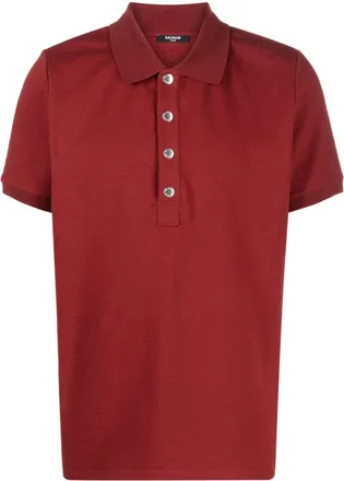 Balmain monogram-pattern piqué polo shirt - men - Cotton/Elastane - S - Red