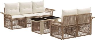 vidaXL Conjunto De Sof&aacute;s De Jard&iacute;n 6 Uds. Beige Y Blanco Crema Vidaxl