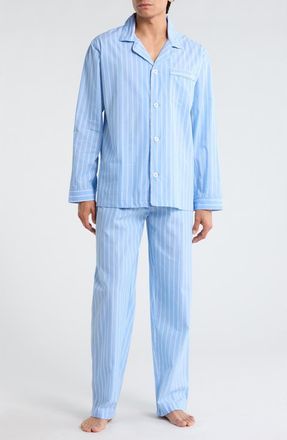 Majestic International Traditional Stripe Cotton Pajamas in Light Blue Stripe at Nordstrom Rack, Size Xx-Large