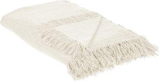 Beliani Beliani - Colcha Decorativa Para Cama Con Borlas Fabricada En Algod&oacute;n En Color Blanco Crema 200 X 220 Cm Yerbent