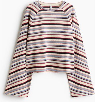 H&M Long-sleeved Knit Top in Light Beige/striped at Nordstrom, Size X-Small
