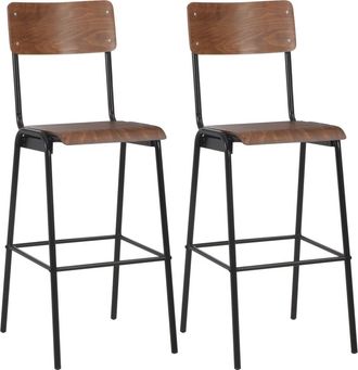 vidaXL Vidaxl - Taburetes De Cocina 2 Uds Madera Contrachapada Y Acero Marr&oacute;n