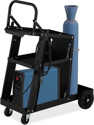 Relaxdays Relaxdays Carro De Soldadura, Soporte Bombona Y M&aacute;quina De Soldar Con 3 Estantes, Hasta 90 Kg, 88 X 40 X 71 Cm, Negro
