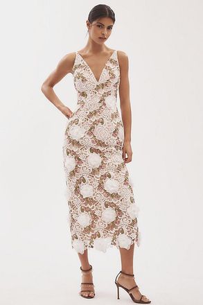 Helsi Norah Sleeveless V-Neck Floral Lace Column Midi Dress