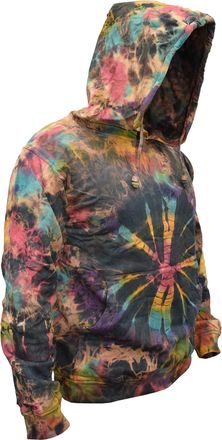 Gheri Mens Tie Dye Pixie Elf Hood Cotton Multicolor Hoodie Black Rainbow Large
