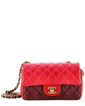 Chanel Pink/Red/Brown Lambskin Quilted Leather Tricolor Classic Single Flap (Authentic Pre-Loved)