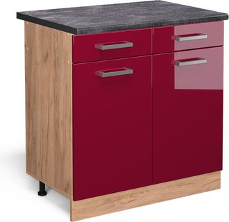 Vicco Mueble Bajo De Cocina R-line, Rojo Burdeos Alto Brillo, 80 Cm, Et Antracita Vicco
