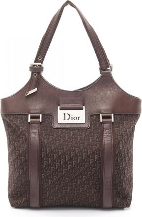 Dior Brown Canvas Leather Handbag Tote Bag (Pre-Owned)