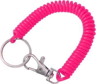 Generic 18cm Spiral Stretch Keychain Elastic Spring Rope, Wristband Keyring Key Cord Clasp, Metal Anti-lost Phone Spring Key Cord(rose red)