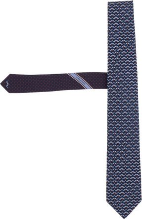 Ferragamo Zijden das met patroon - Heren - Stropdassen - Blauw - ONE Size - Accessoires