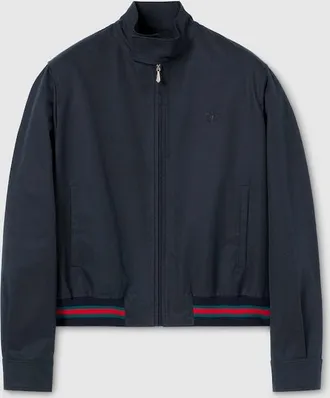 Gucci Cotton Twill Zip Jacket With Web, Size 42, Blue, Ready-to-wear