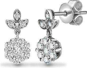 Jewelco London 18ct White Gold 0.65ct Diamond Fleur de Lis Cluster Drop Earrings - 18E385