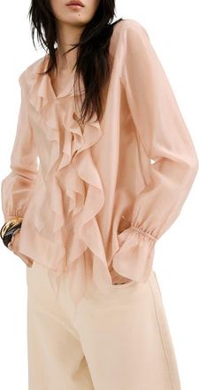 Mango Ruffle Chiffon Top in Pastel Pink at Nordstrom, Size 8