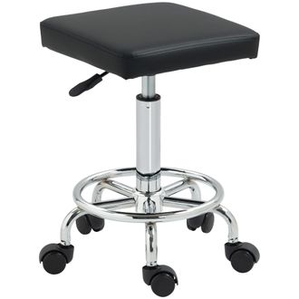 HOMCOM PU Leather Rolling Stool - Height Adjustable Salon Chair - Black | TJ Hughes