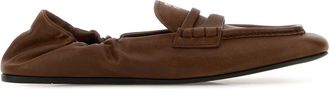 Miu Miu Brown Nappa Leather Ruches Loafers
