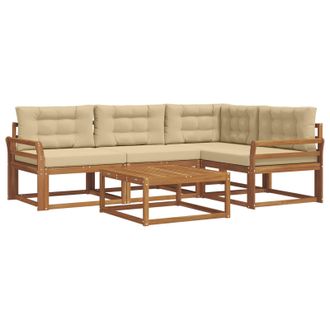 vidaXL Conjunto De Sof&aacute;s De Exterior Con Coj&iacute;n 5 Pcs Natural Y Beige Vidaxl