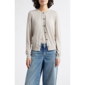 Johnstons of Elgin Honor Cashmere Crewneck Cardigan in Oyster at Nordstrom, Size X-Large