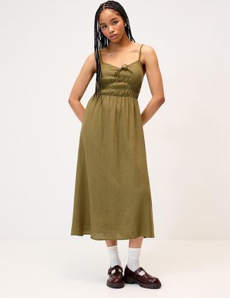 Twik Womens Smocked bust linen-blend midi dress