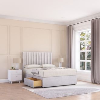Sloomy Manhattan Plush Velvet Memory Foam Bed Set With 2 Drawers, Mattress & Headboard in Silver | Size: Small Single