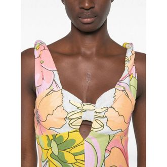 Farm Rio Floral-Printed Cotton Mini Dress - Beige