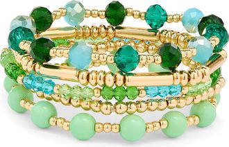 Nordstrom Rack Assorted 5-Pack Stretch Bracelets in Green- Gold at Nordstrom Rack