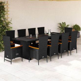 vidaXL Set De Comedor Jard&iacute;n 11 Pzas Con Cojines Rat&aacute;n Sint&eacute;tico Negro Vidaxl
