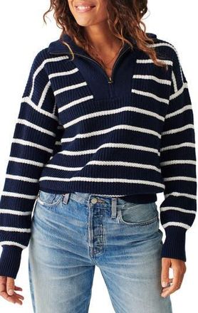 Faherty Mariner Stripe Quarter Zip Sweater in Navy Multi at Nordstrom Rack, Size X-Large