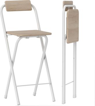 OEM Juego De 2 Taburetes De Bar Plegables Con Respaldo Reposapi&eacute;s Y Marco De Acero Para Comedor Mostrador Natural