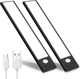 OEM 2 Luces De Escal&oacute;n Para Autocaravanas Con Sensor De Movimiento, Recargables Por Usb, 48 Luces Led, 3 Colores Ajustables, Negras