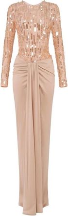 Elisabetta Franchi Kleedjes, Dames, Beige, L, Tule, Red Carpet jurk van tule en jersey met pailletten