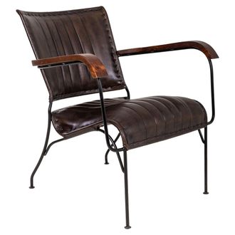 Wanderlust Deco Sill&oacute;n De Metal Y Piel Marr&oacute;n 65x72x74