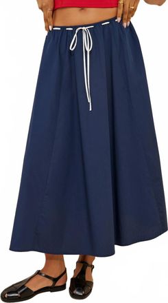 Moon River Tie Waist Midi Skirt In Navy