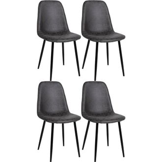 Clp Clp - Conjunto De 4 Sillas De Comedor Napier Gris Oscuro Simil Cuero