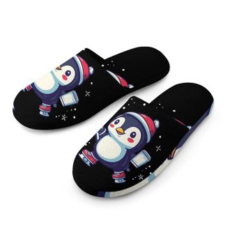 Generic Penguins Playing Hockeys Mens House Slippers Slip Indoor Slipper On Shoes Warm Outdoor
