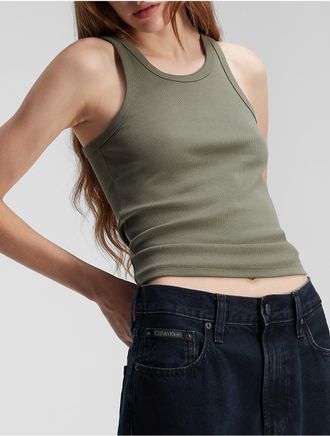 Calvin Klein Womens Cotton Contour Rib Tank - Green - XS