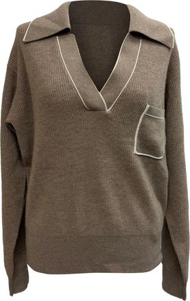 Sandro Sandro Knitted Collared Sweater in Brown Wool
