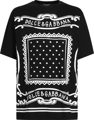 Dolce & Gabbana T-Shirts, male, Black, Size: S Bandana Print Black T-shirt Polos