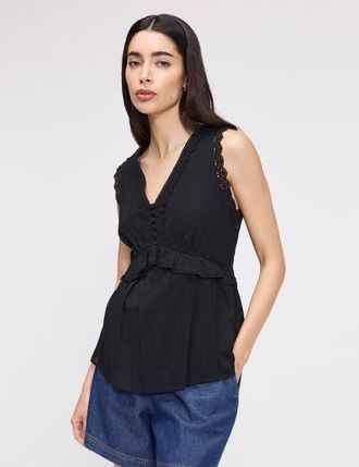Finery Cyma Sleeveless Cotton Top in Black at Nordstrom, Size 10