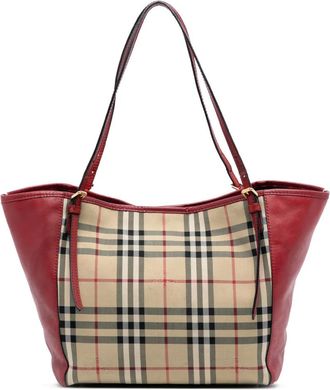 Burberry Borsa tote piccola Canterbury in pelle e tela con motivo Haymarket Check 2000-2017 - Marrone