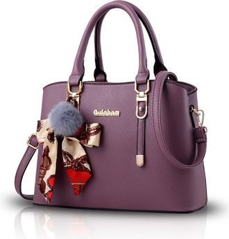 Nicole & Doris Nicole&Doris Women Handbag Crossbody Working Totes Satchel Shoulder Soft PU Bag for Women Ornament Bowknot Purple