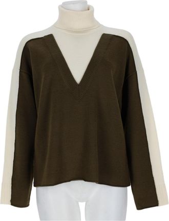 Maison Margiela Two-Tone Deep V-Neck Wool Sweater